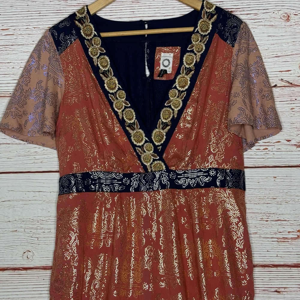 Anthropologie Akemi + Kin Sofia Metallic Jumpsuit Sz 14 - Picture 7 of 16